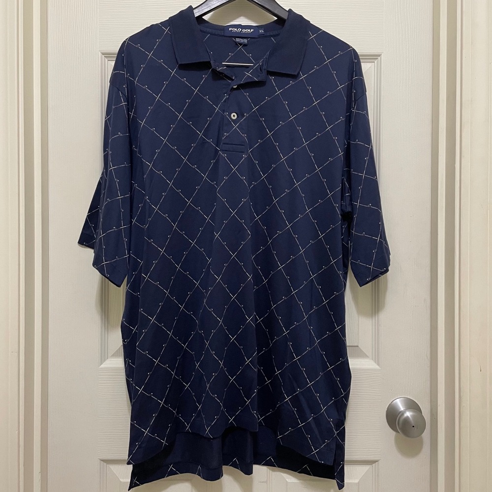 Ralph Lauren Polo Golf All Over Golf Club Pattern Polo Shirt Navy Blue Cotton XL